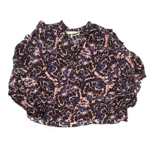 Marie Oliver Silk Blouse Womens Size Medium Pink Purple Long Sleeve Lightweight